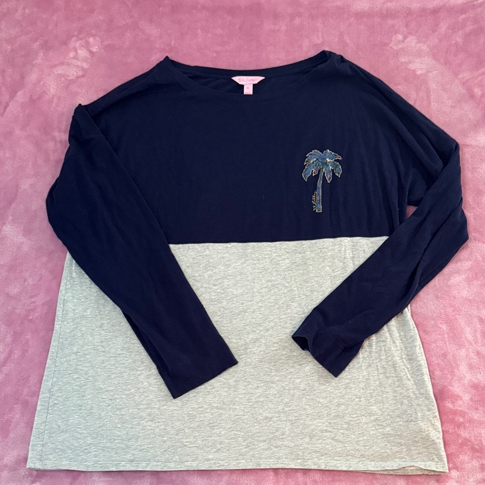Lilly Pulitzer Navy and Gray Long Sleeve Shirt